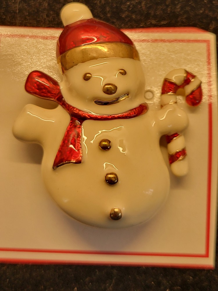 Brooch Pin Enamel Snowman with Candy Cane 1.5 Inches 059