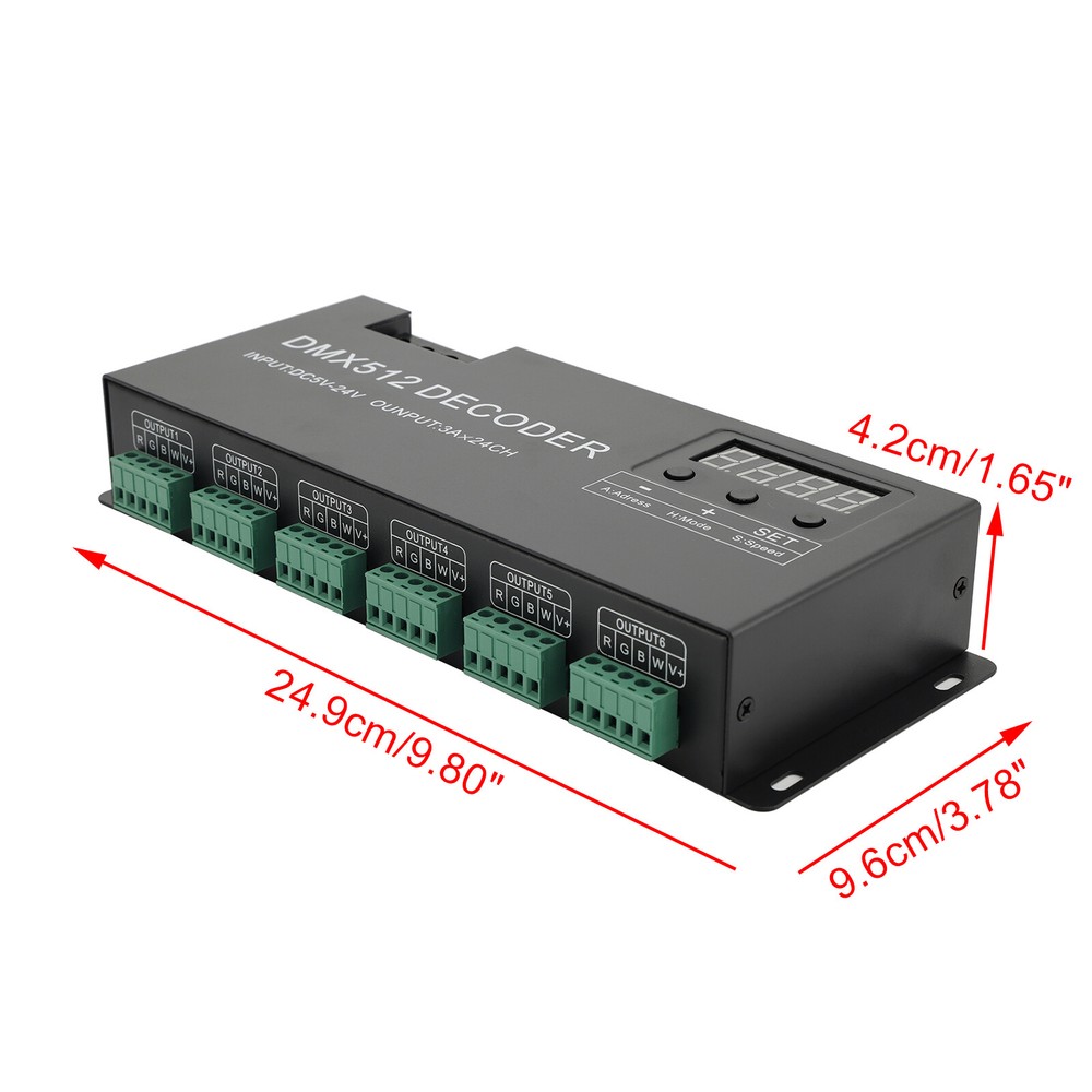 24 Channel DMX 512 Decoder RGBW PWM Dimmer Driver LED Strip Light Controller US