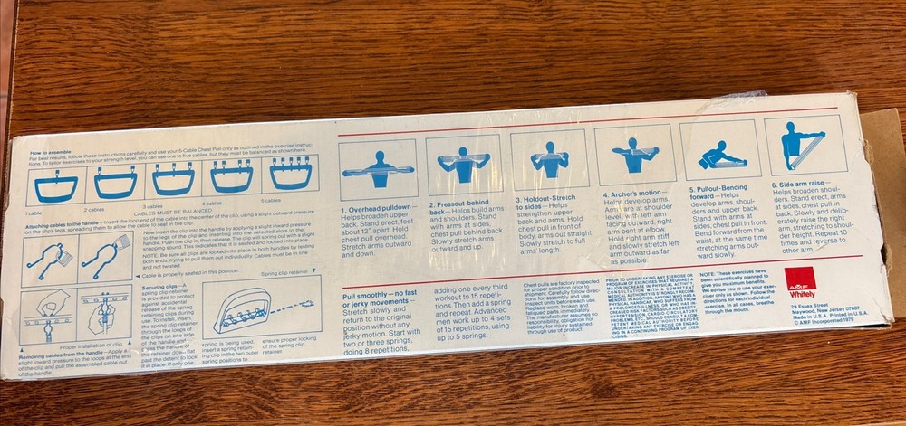 AMF Whitely 15J Bruce Jenner 5 Cable Chest Pull Exerciser Vintage NICE!!!!
