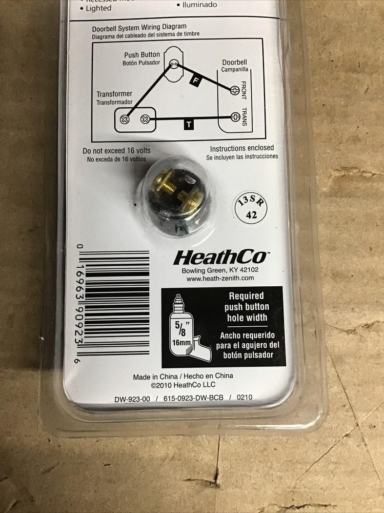 Heath Zenith LE-223 Wired Lighted Door Bell Button Solid Brushed Pewter Finish