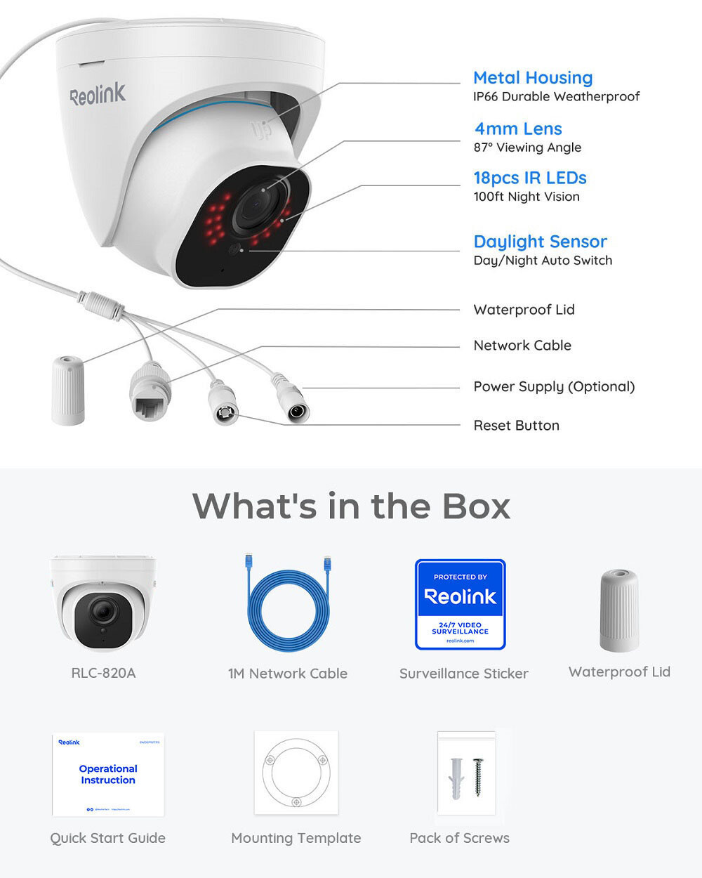 Reolink RLC-820A 8MP 4K Ultra PoE Camera Smart Person/Vehicle Detection