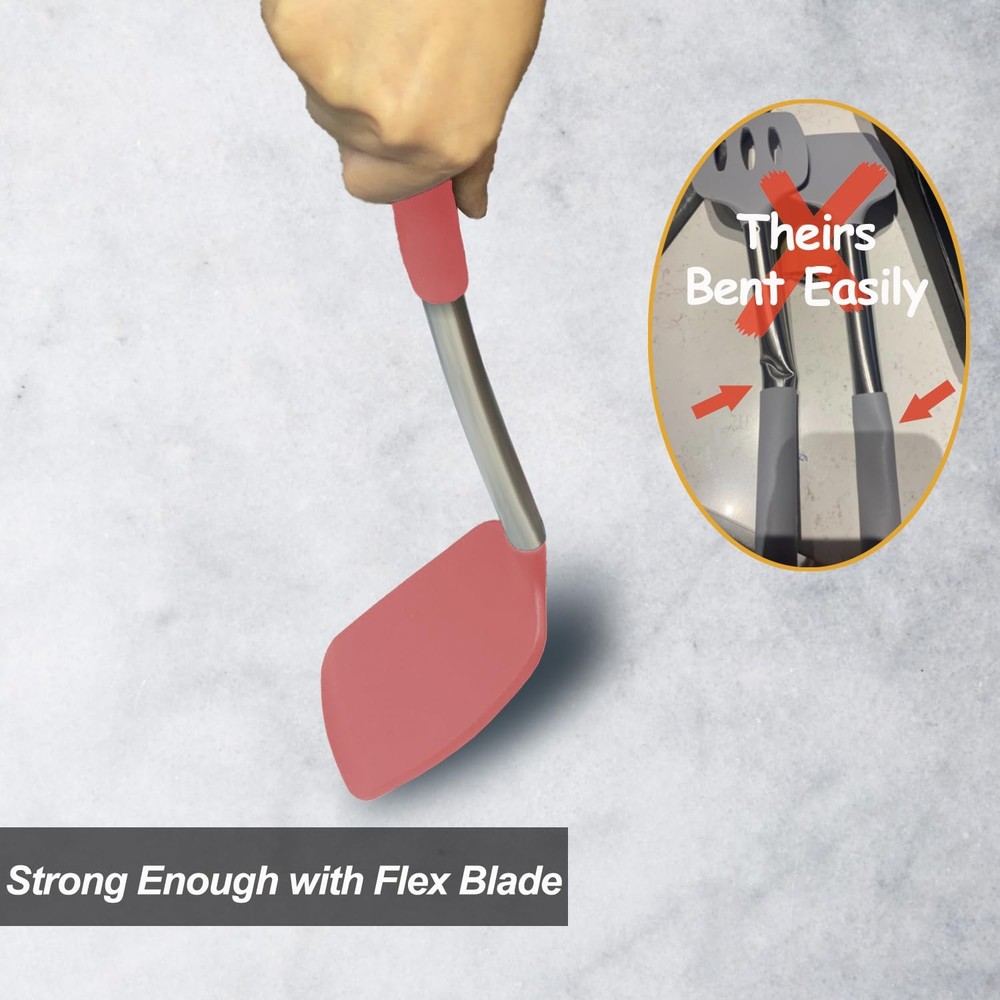2 Pack Spatulas, Solid & Slotted Silicone Spatula Set, Stainless Steel Handle...