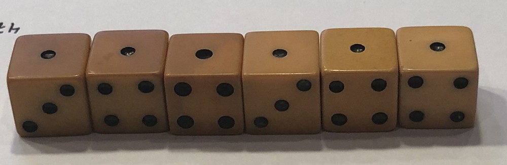 Three Pair Butterscotch Bakelite 1/2” Vintage Dice (Tested)