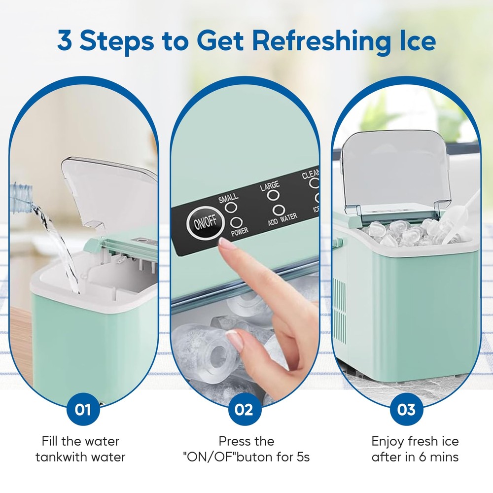 Countertop Ice Maker Machine Self-Cleaning with Scoop Basket & Handle Green