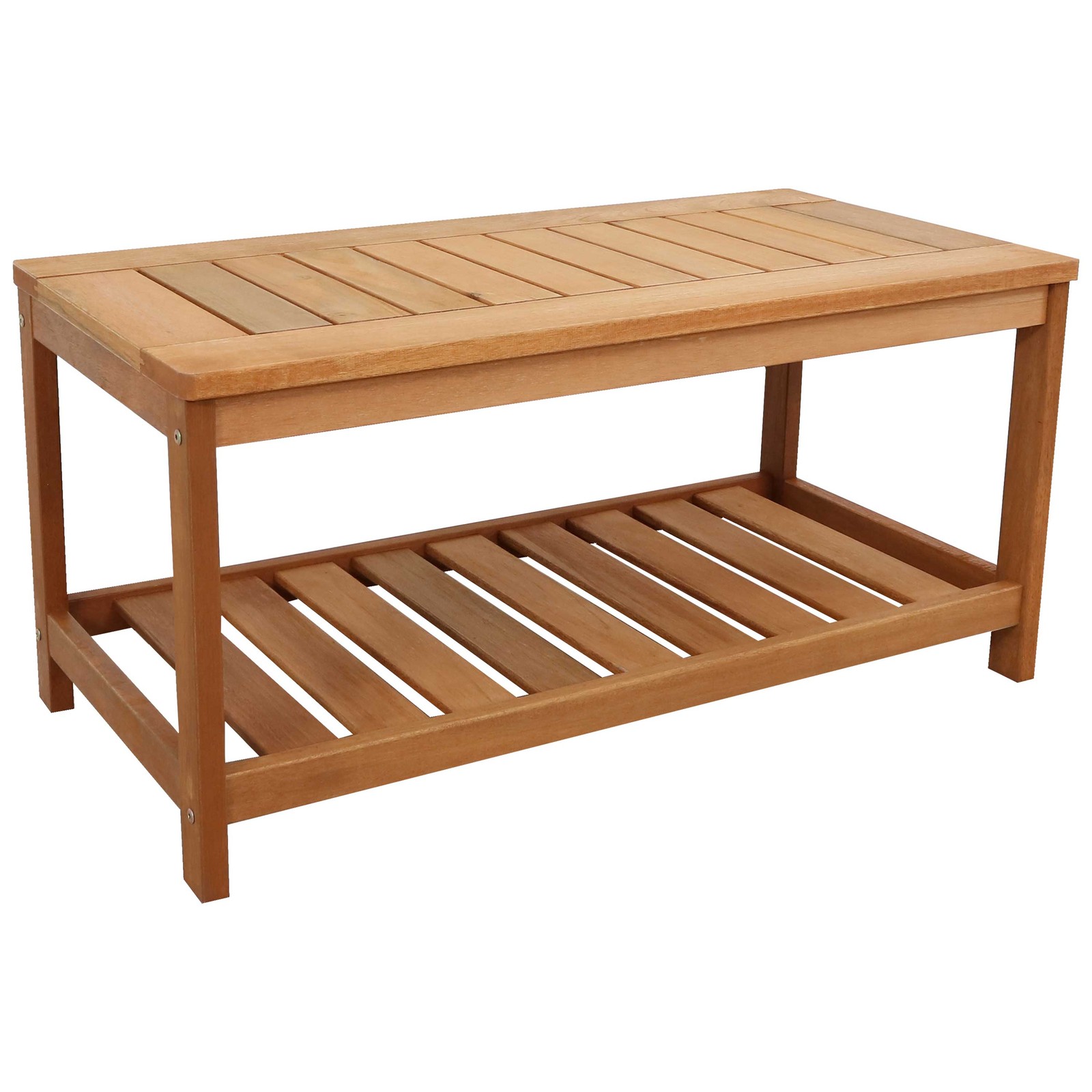 35.25 in Meranti Wood Rectangular Patio Coffee Table with Shelf by Sunnydaze