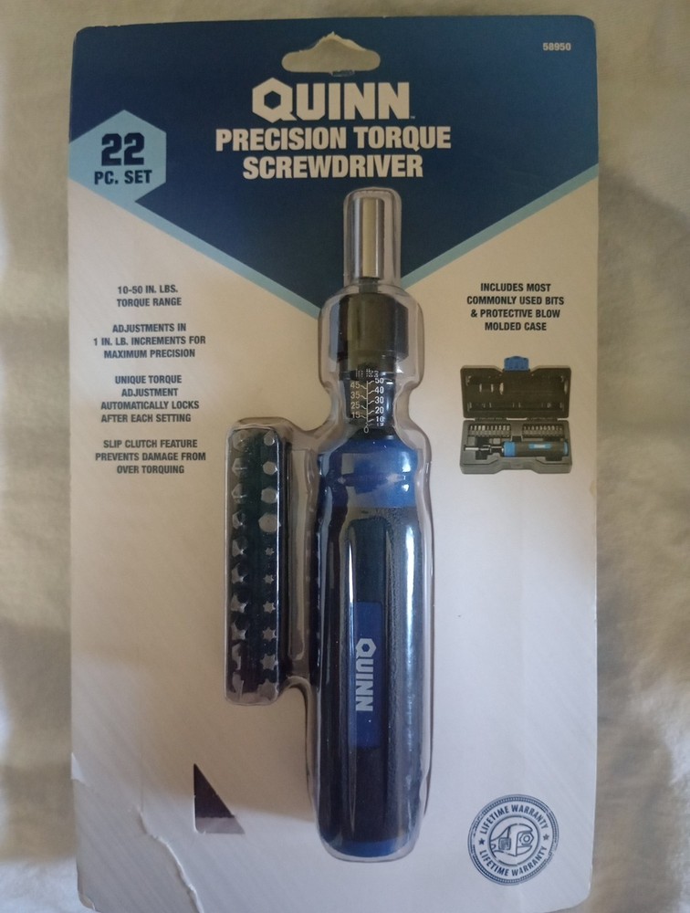 Quinn Precision Torque Screwdriver Adjustable 22 Pc Set w/ Bits Case - NEW