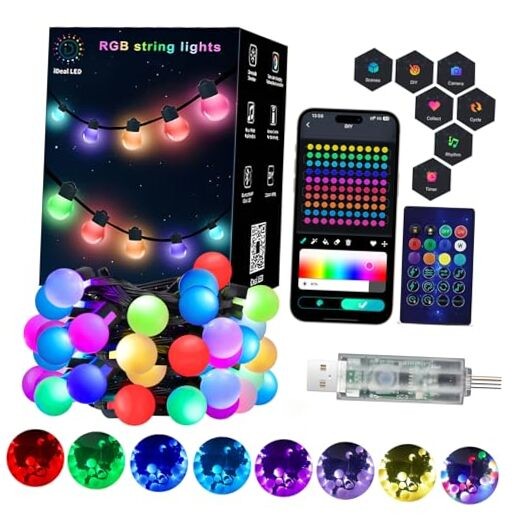 16.4Ft Smart Globe String Lights, 25 Dimmable RGB Mini Color 16.4ft-25LED Black
