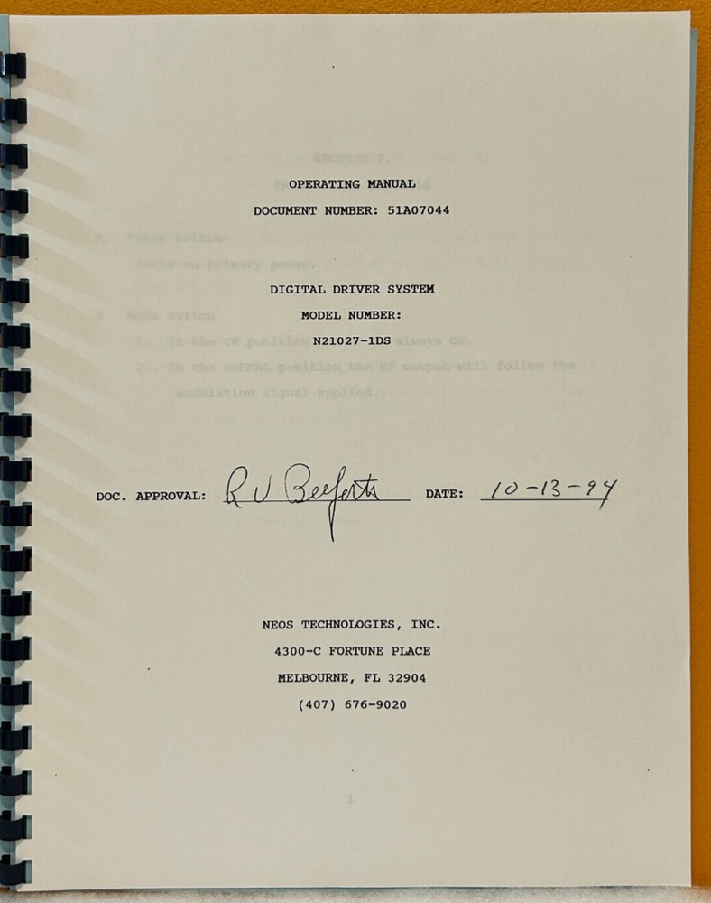 Neos Technologies N21027-1DS Digital Driver System Operating Manual.