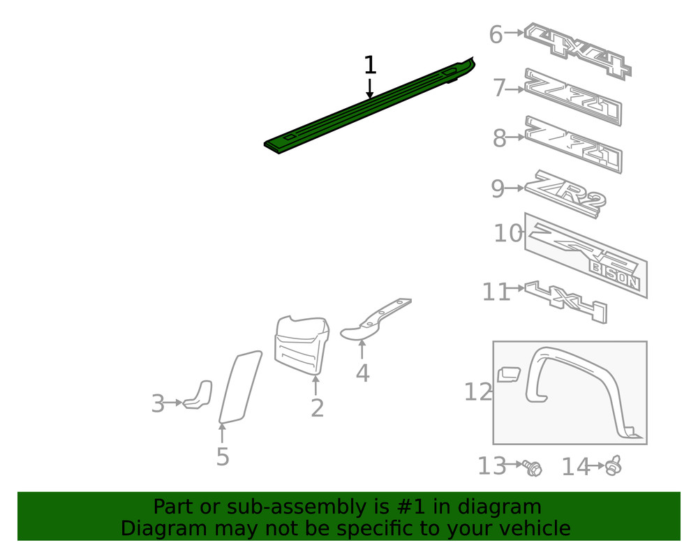 Genuine GM Passenger Side Pickup Box Side Upper Molding 52030175