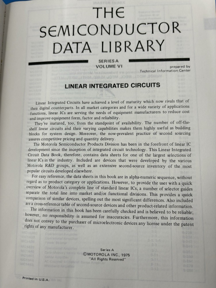 1975 MOTOROLA Semiconductor Data Library Linear Amps Circuits Series A Vol.6