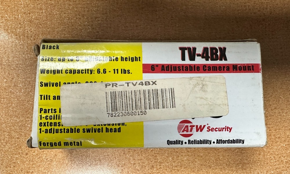 ATW Security TV-4BX 6" Adjustable CCTV Camera Mount Black Wall/Ceiling