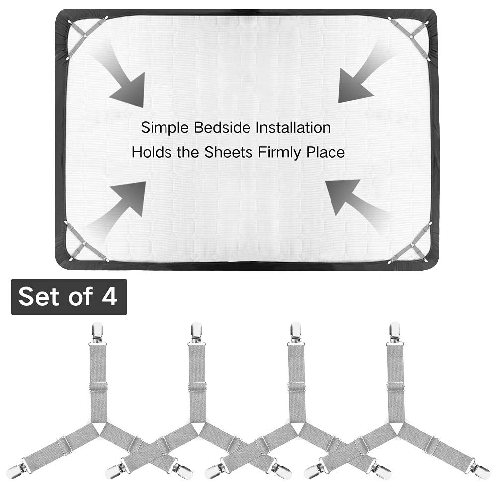 Fitted Sheet Holder Straps 4 Pack Adjustable Elastic Clips For All Bed Sizes