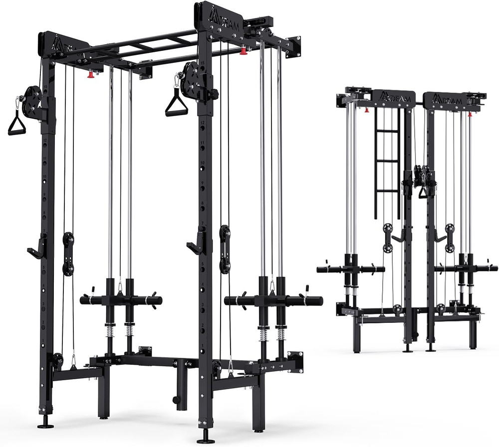 Folding Power Rack Wall Mounted Squat Rack with Cable Crossover Machine & LA...