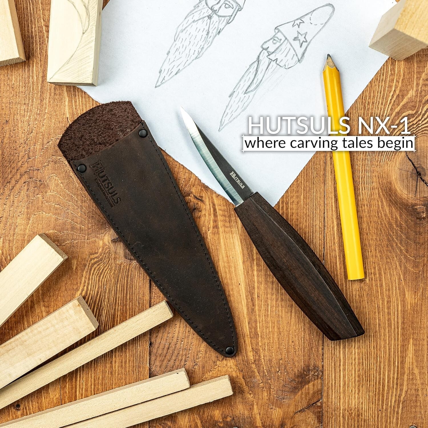 Hutsuls NX-1 Whittling Knife with Leather Sheath Wood Carving Knife Sloyd Knife