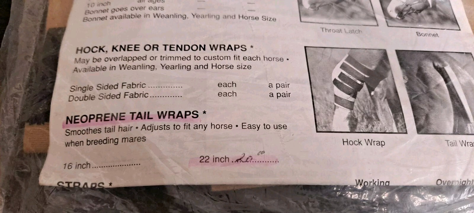 Super Sweats Neoprene Horse Tail Wraps 22" New In Package