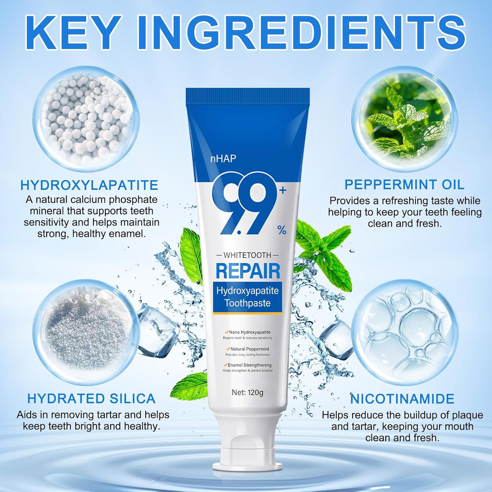 9.9% Hydroxyapatite Toothpaste, Protects Enamel and Strengthens Teeth, Cleans...