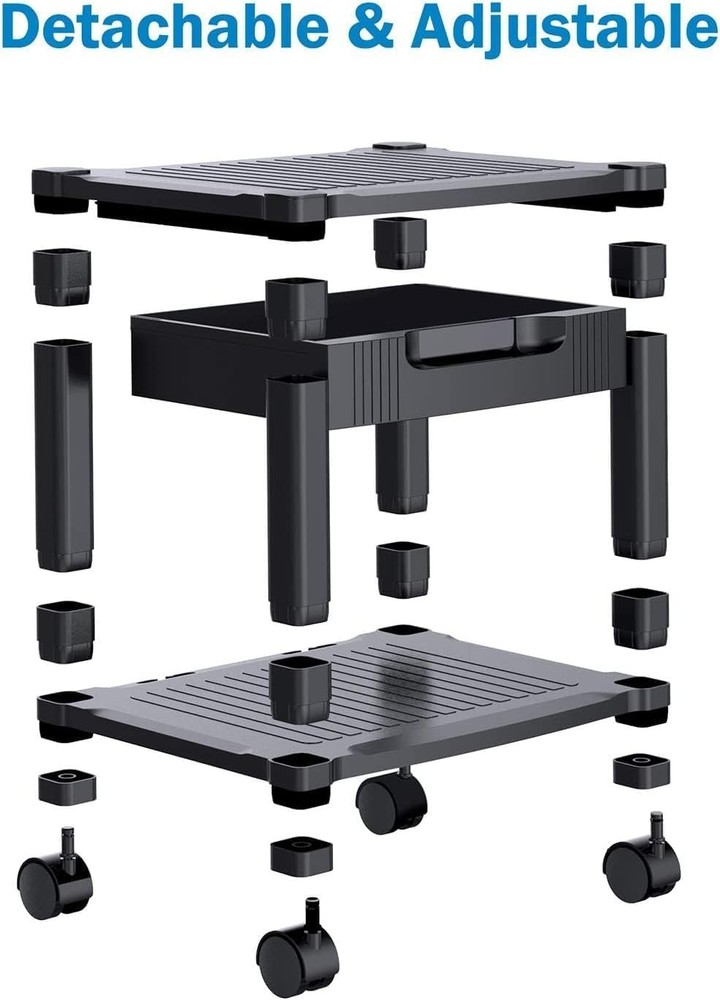 Printer Stand W/ Cable Management & Storage Drawer Printer Table W/ Locking
