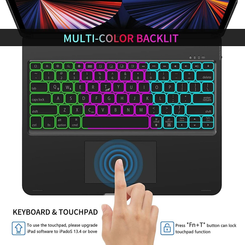 Backlit Touchpad Keyboard Case 360 Rotatable For iPad Pro 12.9'' 6th 5th 4th Gen