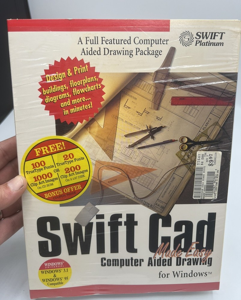Swift CAD Vintage Software 1995 Computer Aided Drawing For Windows 3.5” Disk