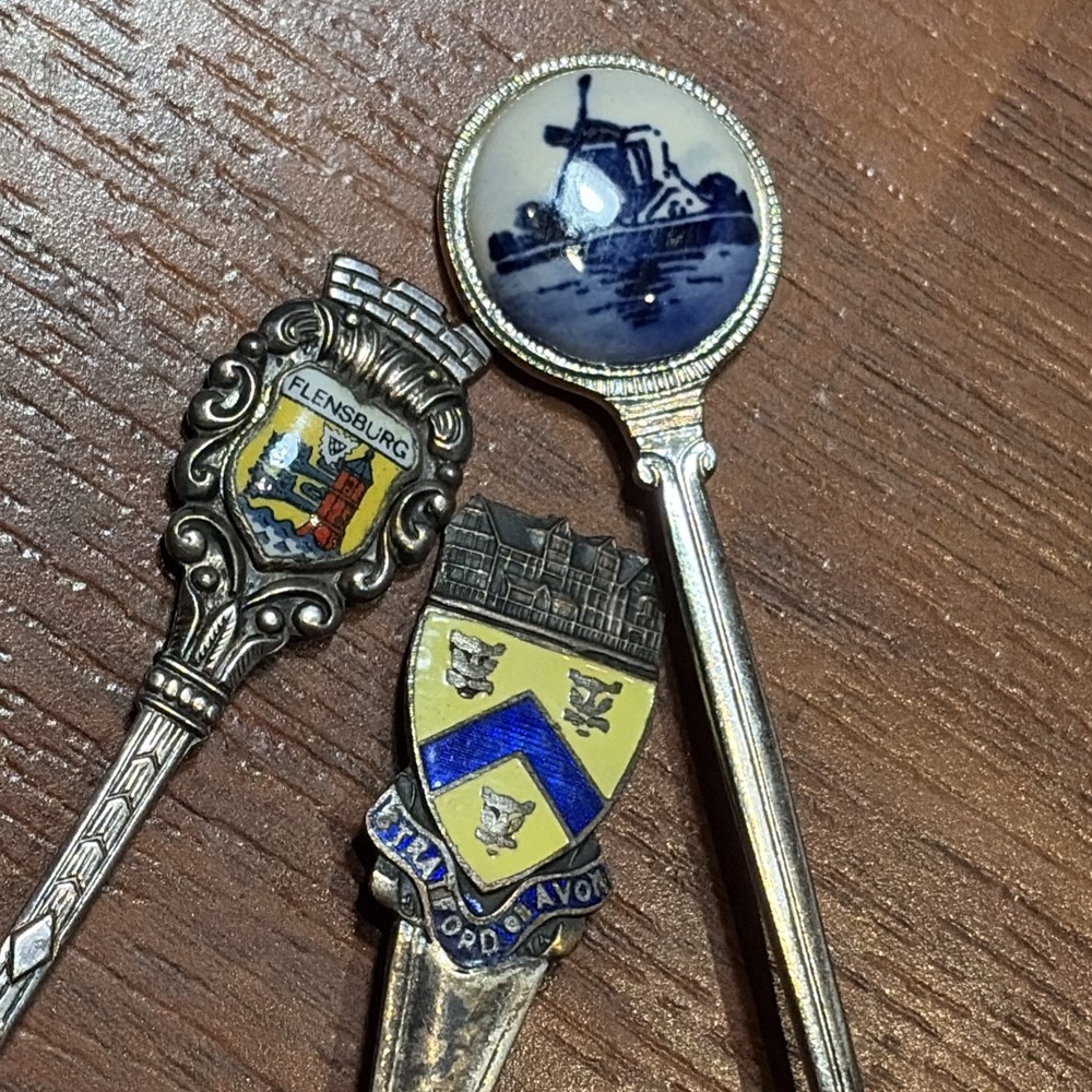 Set Of Three Collector Spoons, Antique Holland, Flensburg, Detail Silver Plated