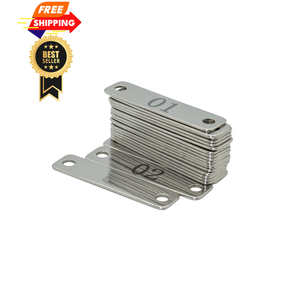 StayMax Small Stainless Steel Rectangle Numbered Tags with Two 1-20, Silver