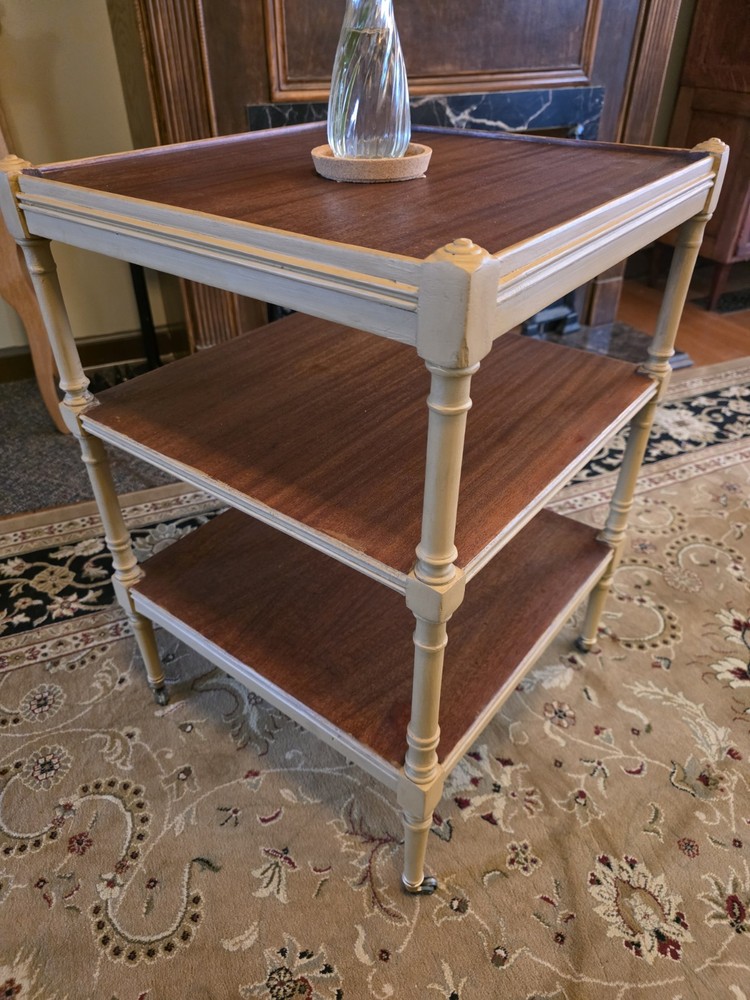 Vintage Rengency Style 3 Tiered Table with Casters Solid Wood
