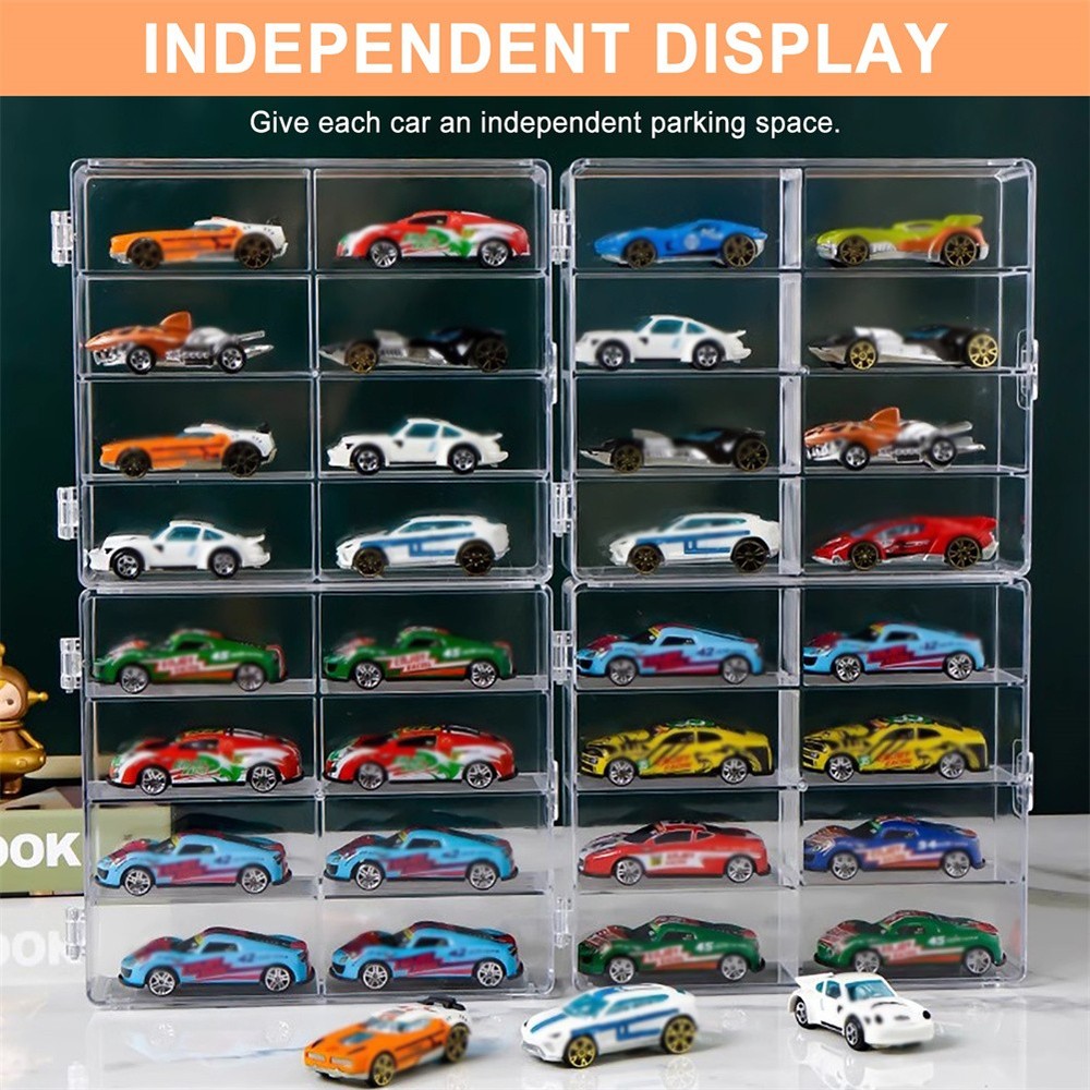 Car Display Case For 1/64 Hot Wheels Storage 8 Cars With Locking Latch Stackable