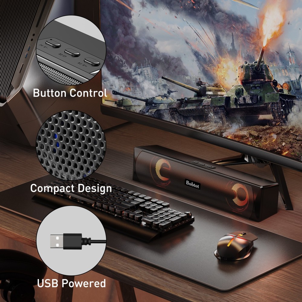 Computer Speaker Bluetooth Game Sound Bar Audio Wireless USB Wired HiFi Stereo