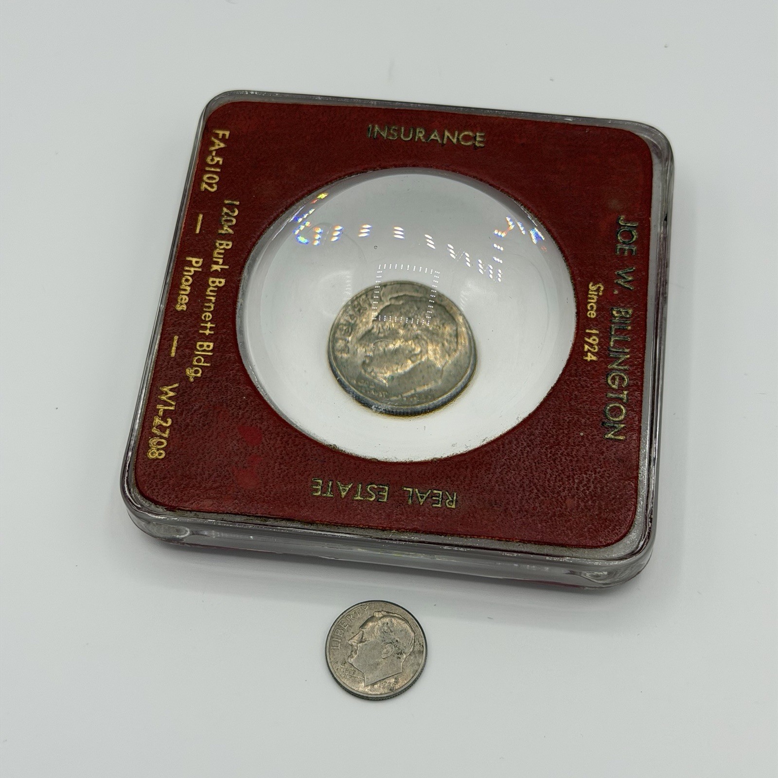 Vintage Glass Advertising Bubble Magnifier/Paperweight - Real Estate Insurance ￼