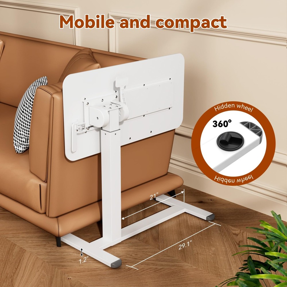 Mobile Standing Desk, Height Adjustable Left/Right Overbed Bedside Table, 90°...