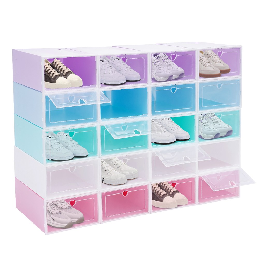 20 Pack Shoe Storage Box Stackable Sneaker Container Foldable Organizer Home