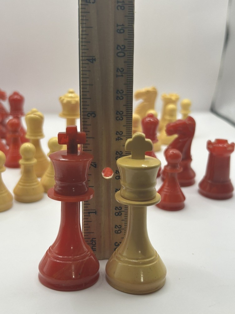 Vintage Bakelite Chess Set Red & Butterscotch 32pc Complete