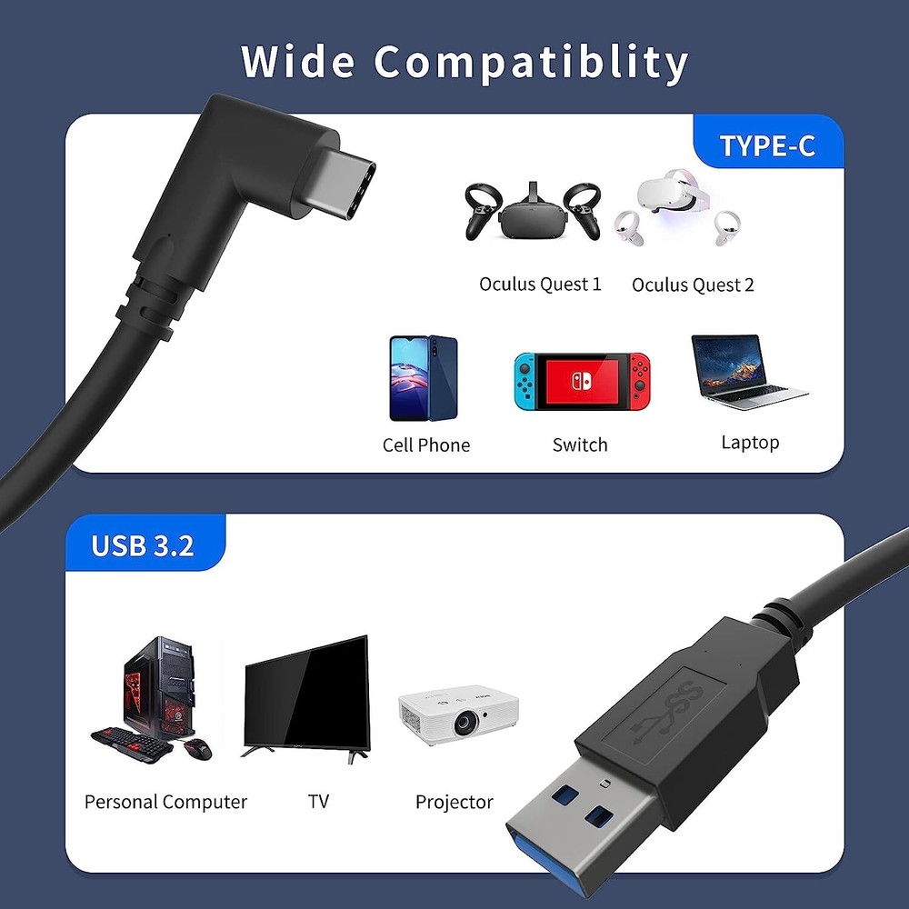 Link Cable 16FT Compatible with Oculus/Meta Quest 2/3/Pro Accessories and PC/Ste