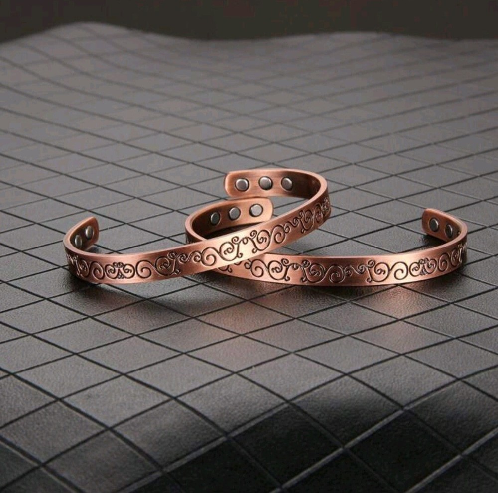 99.99% Pure Copper Vine Pattern Bracelet,Adjustable Magnetic Cuff, Unisex