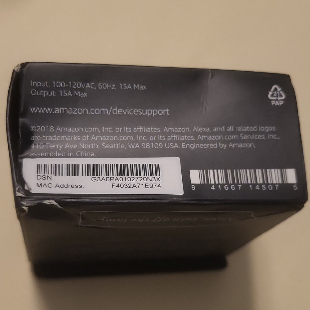 Amazon Smart Plug Wi-Fi Alexa Compatible, App-Controlled, 100-120VAC 15A Max