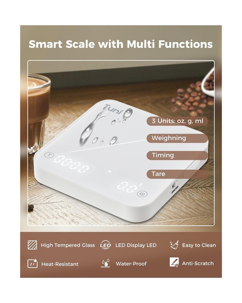 Tuni S1-WP Mini Coffee Scale with Timer, Rechargeable Digital Espre... Fast Ship