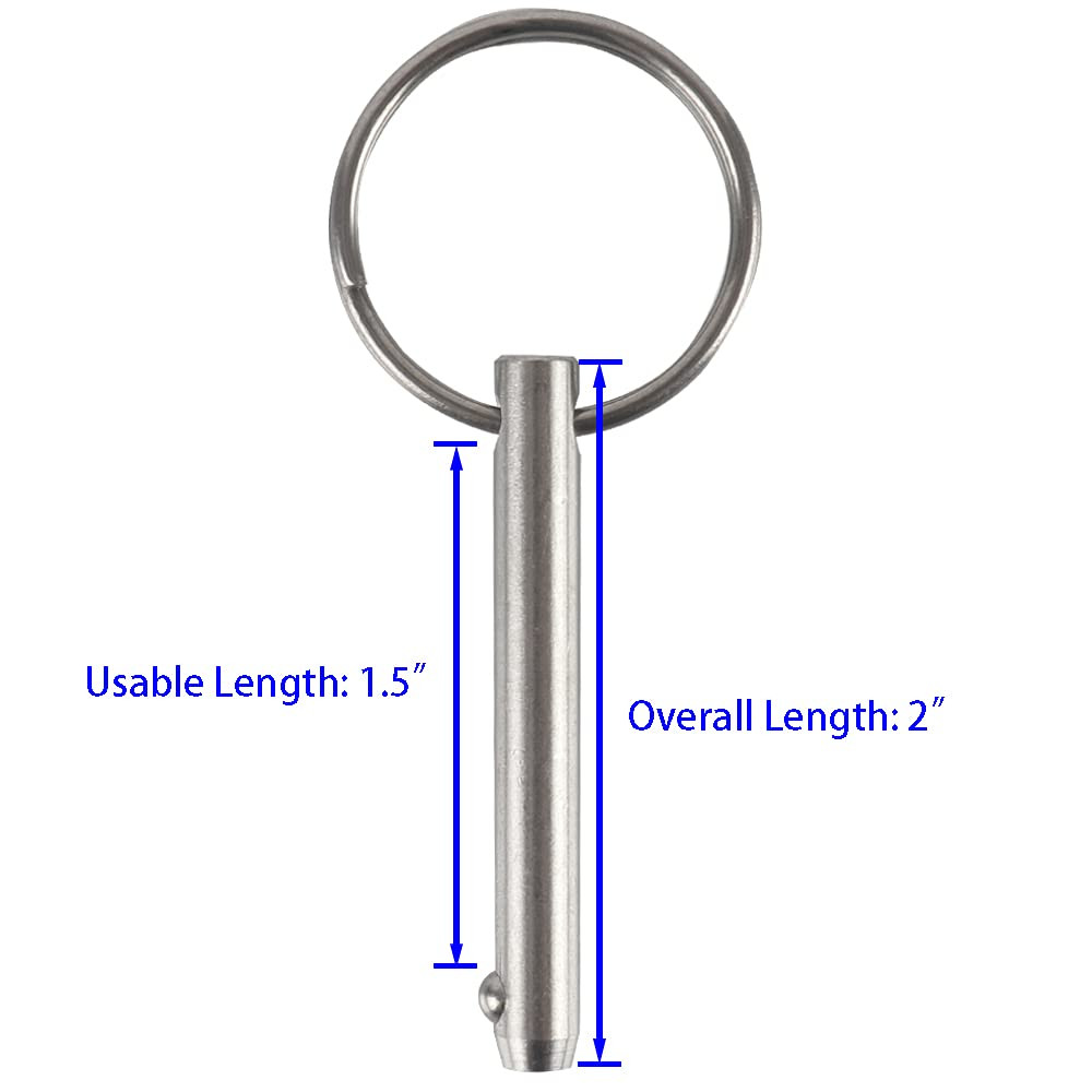 2 Pack Quick Release Pin, Diameter 1/4", Usable Length 1-1/2", Overall Length 2"