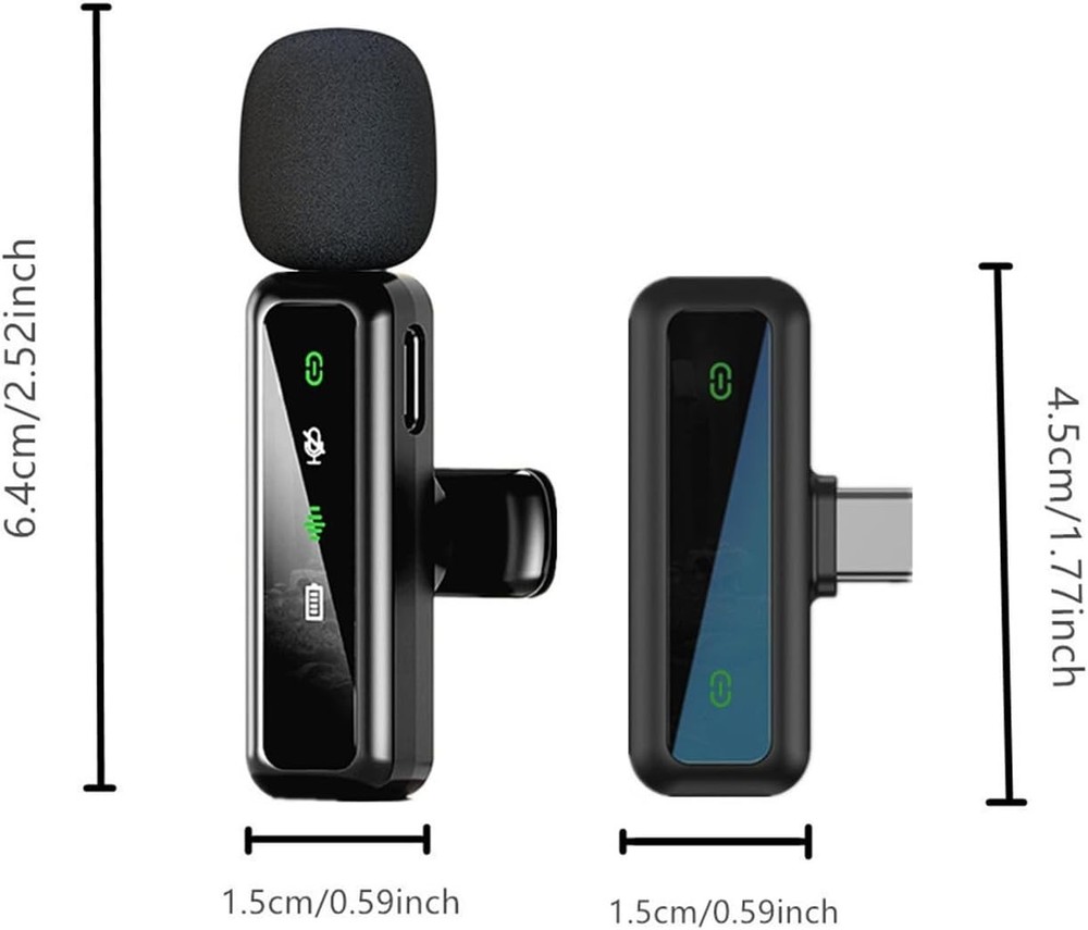 Wireless Microphone Mini Mic for iPhone/Android Phone, LED Display Lavalier Micr