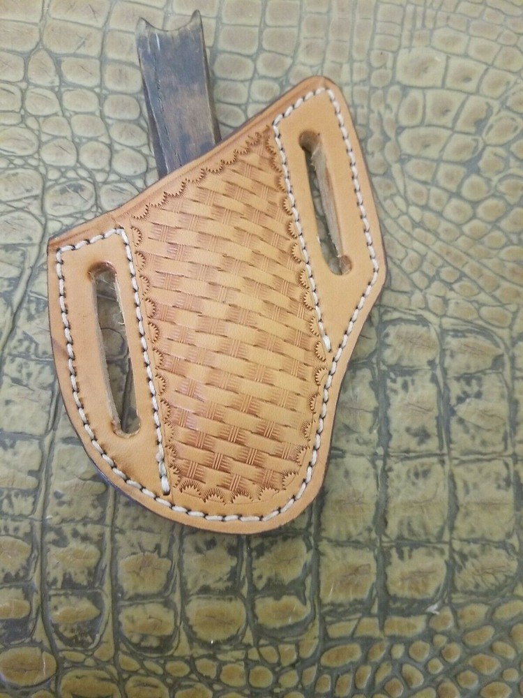 TRAPPER folding HUNTER LEATHER FOLDING POCKET KNIFE PANCAKE custom SHEATH Case X