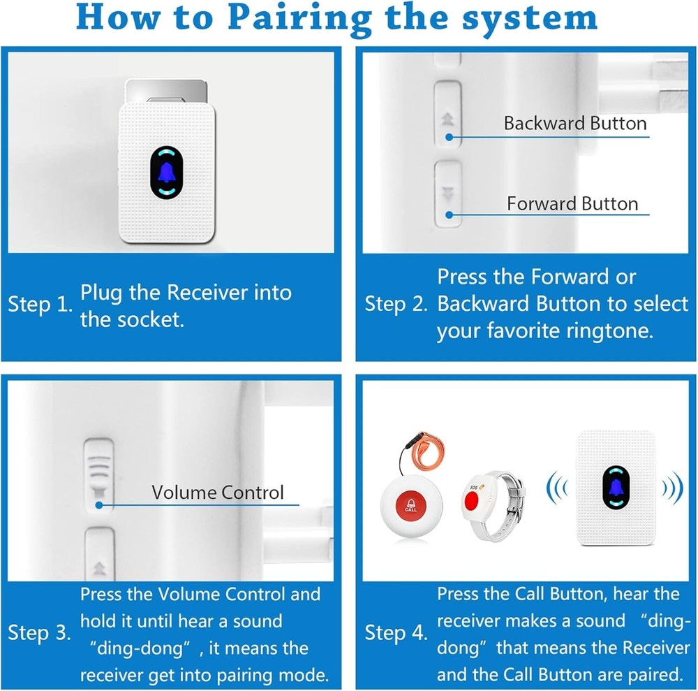 Wireless Caregiver Pager Call Button Elderly Nurse Alert System for Elderly M...