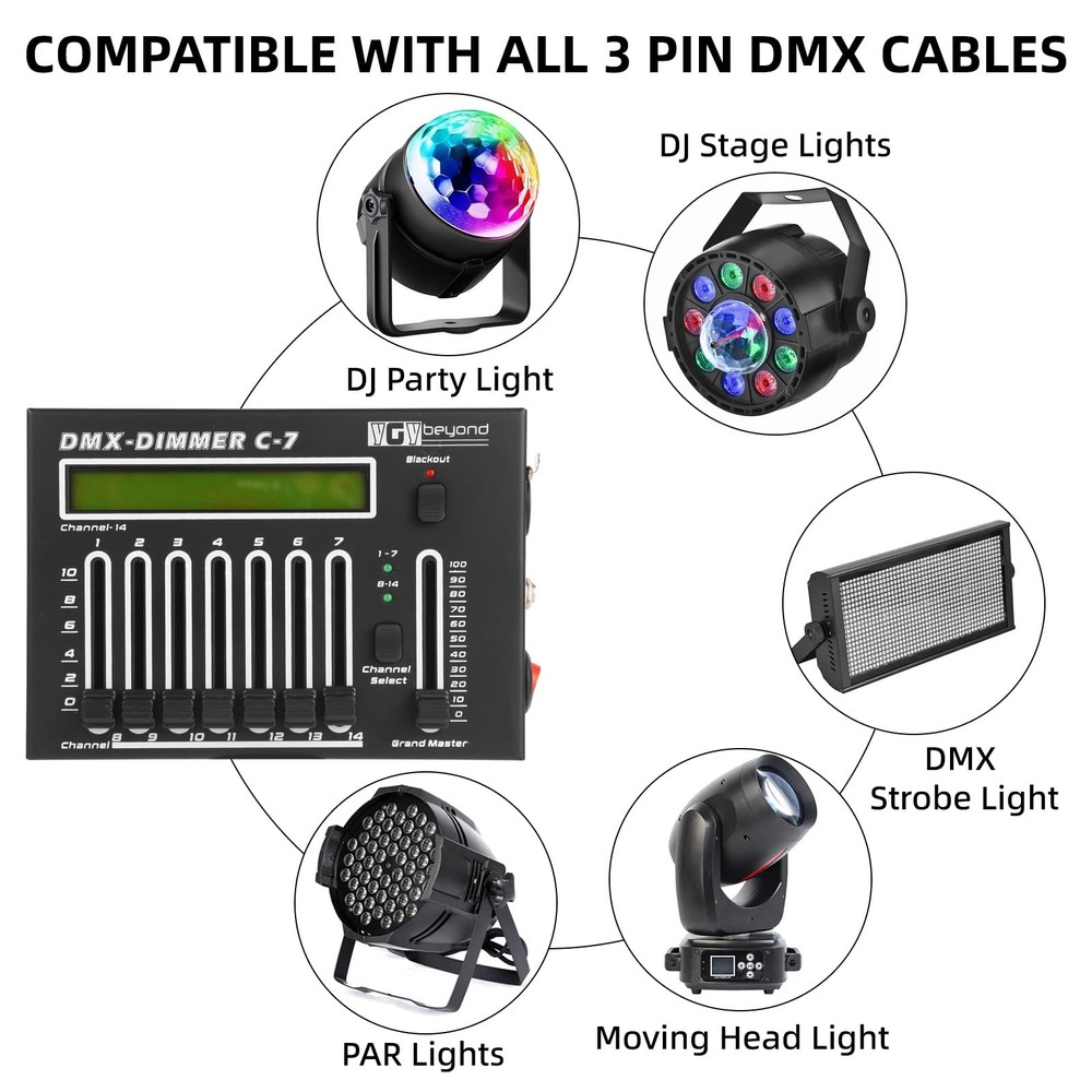 ygybeyond DMX512 Controller 14-Channel Mini Lighting Console, Portable DJ Light