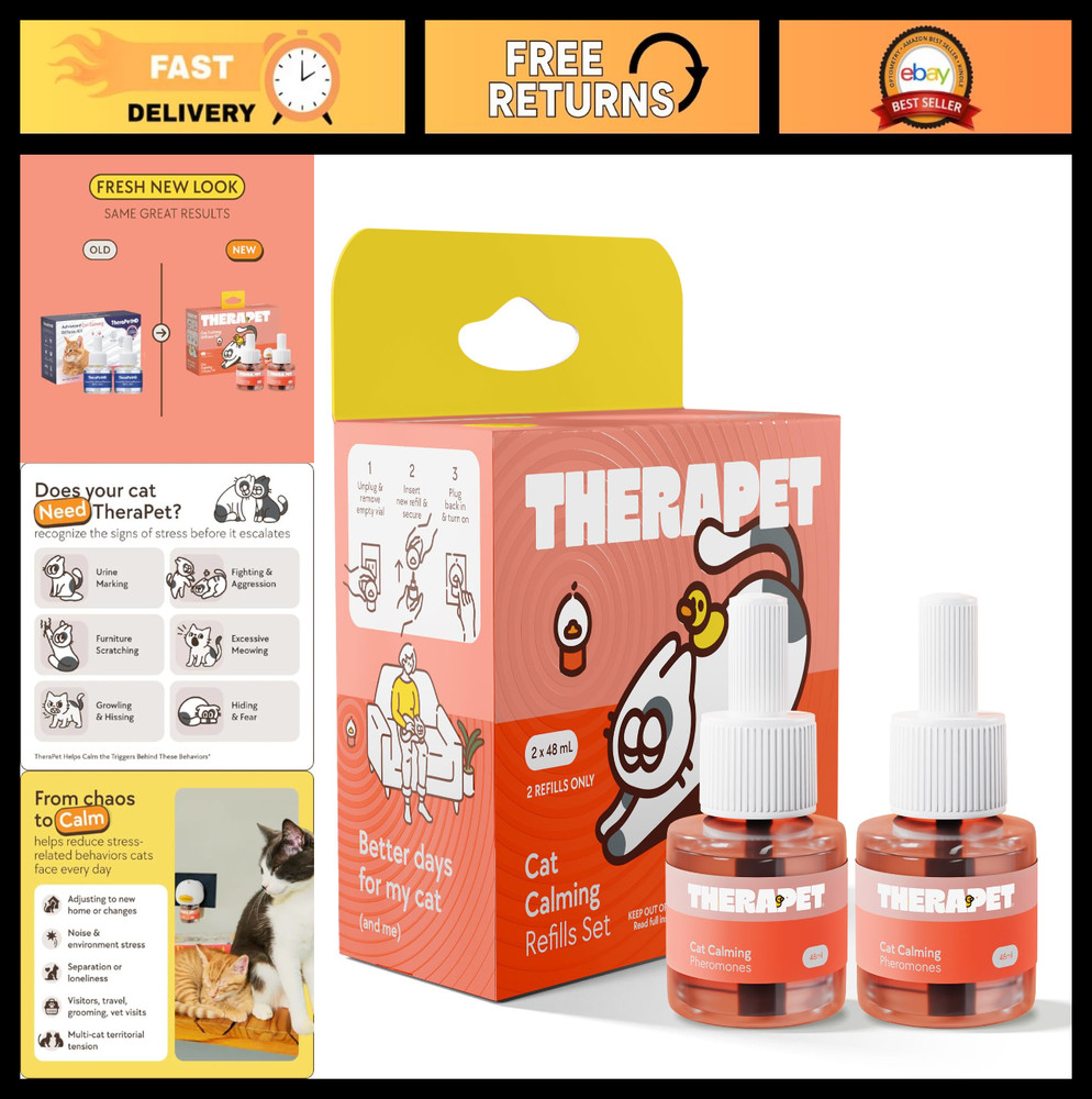 Cat Calming Diffuser Refill Kit (2-Pack) - 60-Day Pheromone Supply for Stress, A