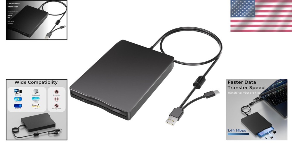 Durable 3.5" USB Floppy Reader - Lightweight and Versatile for Windows & Mac