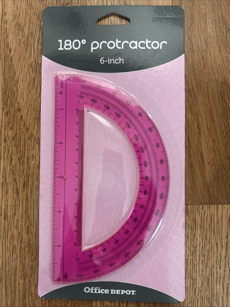 Office Depot Plastic Protractor 6-inch 180 Degree Protractor Pink Clear