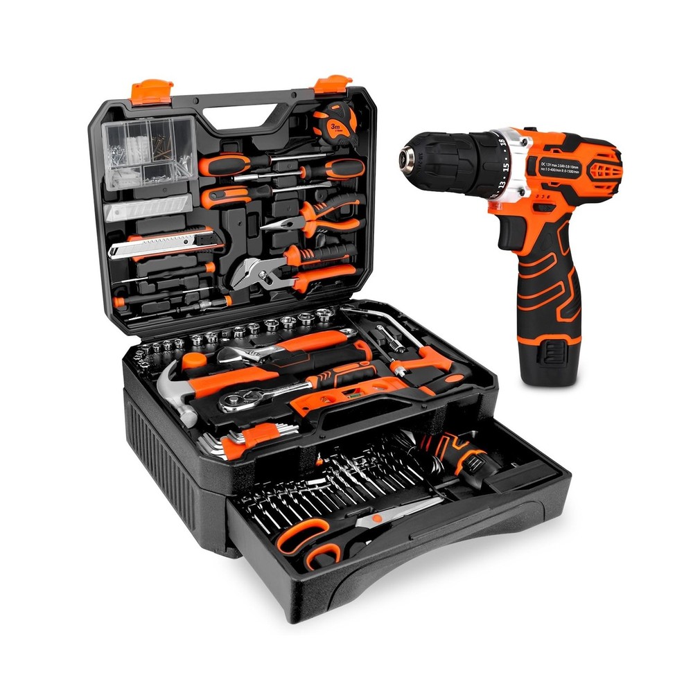 255-Piece Tool Set - Tool Kit with 12V Cordless Drill Driver, Toolbox Storage...