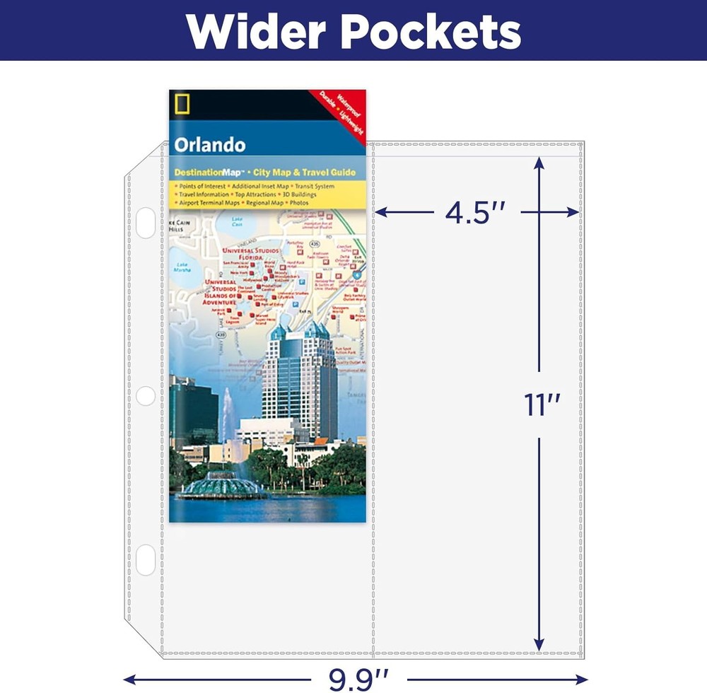 2-Pocket Folded Map Sleeves, Brochure Holder, Protector, 4.5" x 11" Clear