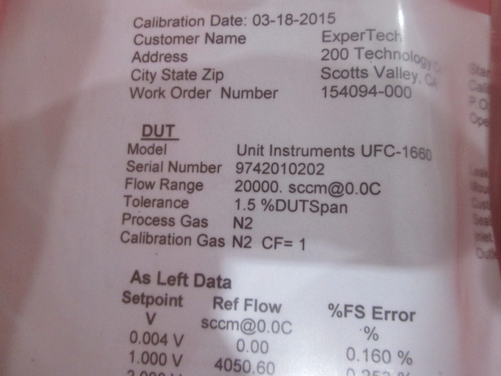 Unit, UFC-1660, 20000 sccm, N2, Mass Flow Controller, refurb