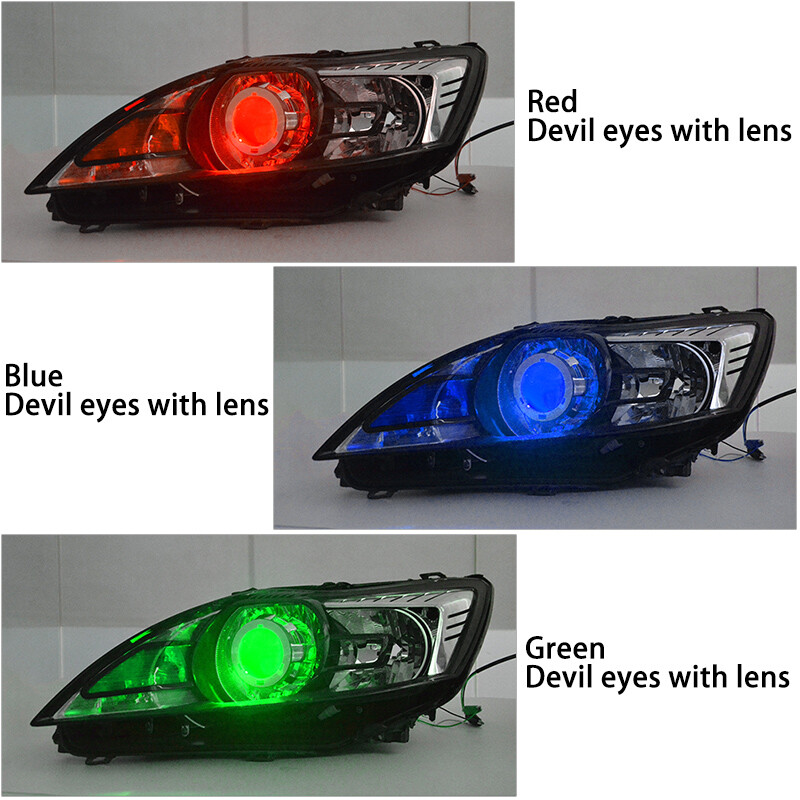 2x Red Devil Eyes Demon Evil Eye LED DRL For Projector Lens Headlight Retrofit