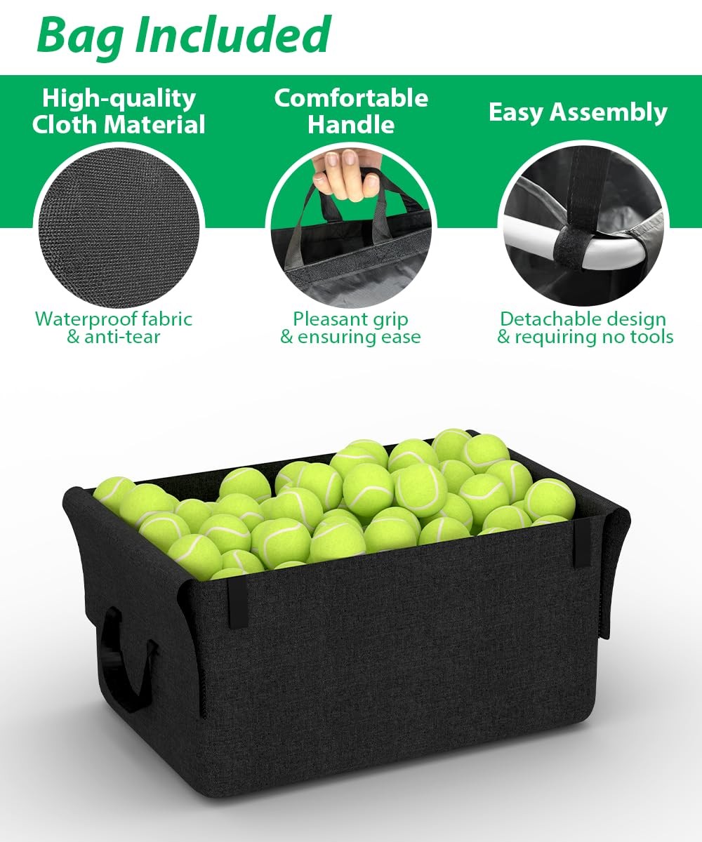 Ardier Foldable Tennis Ball Hopper Cart with Wheels, Portable White