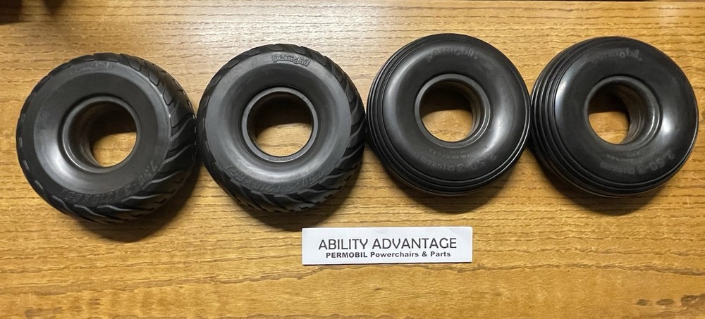 4 NEW 8” PERMOBIL SOLID TIRES: 2 STANDARD & 2 AGGRESSIVE TREAD 2.50-3 (210x65)